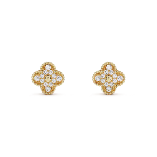 [Vellora Opalyn]CLOVER MEDIUM 1 MOTIFS FUll DIAMOND EARRINGS
