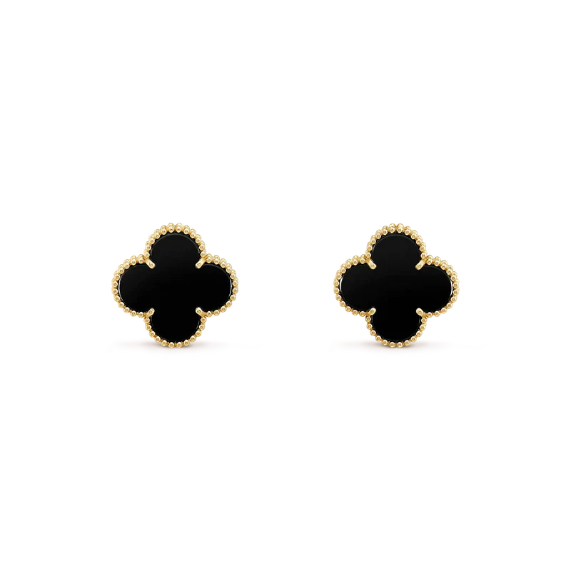 [Vellora Opalyn]CLOVER MEDIUM 1 MOTIFS  ONYX STUD EARRINGS