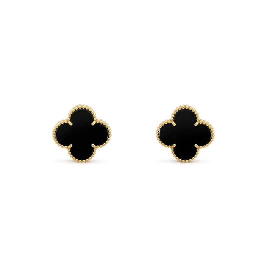 [Vellora Opalyn]CLOVER MEDIUM 1 MOTIFS  ONYX STUD EARRINGS