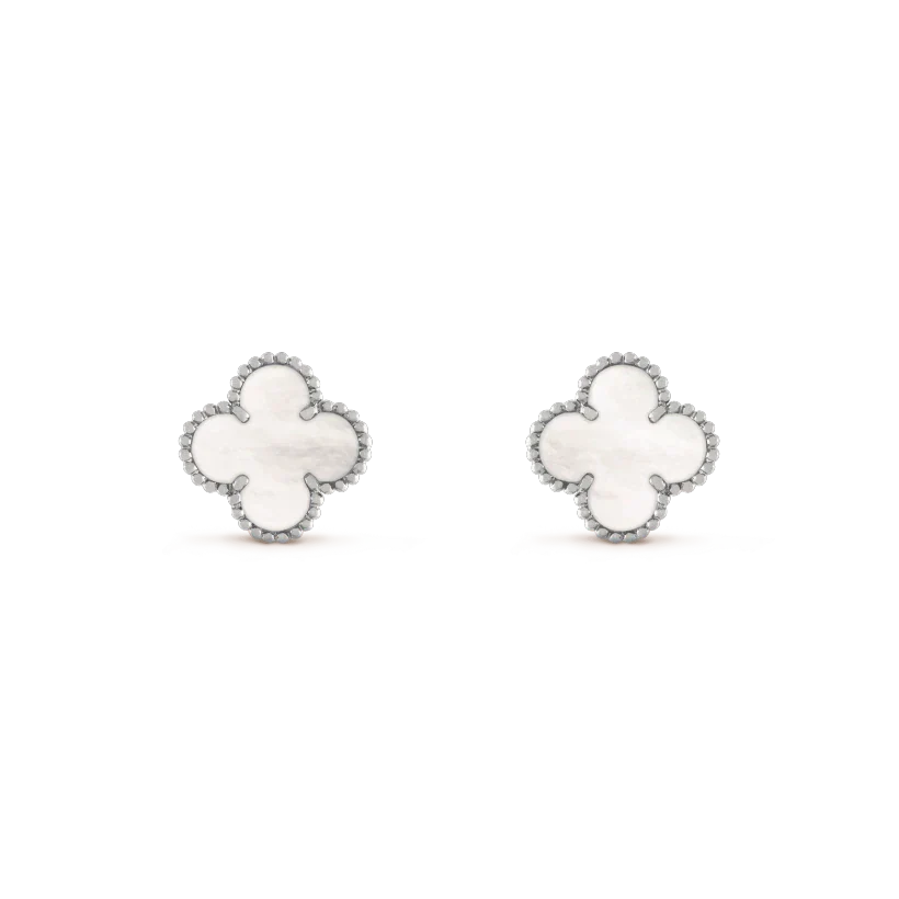 [Vellora Opalyn]CLOVER MEDIUM 1 MOTIFS  WHITE MOP EARRINGS SILVER