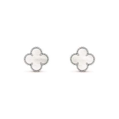 [Vellora Opalyn] CLOVER MEDIUM 1 MOTIFS  WHITE MOP EARRINGS SILVER