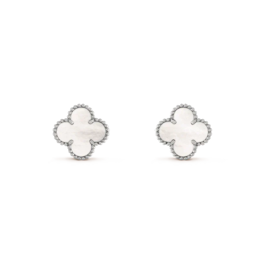 [Vellora Opalyn] CLOVER MEDIUM 1 MOTIFS  WHITE MOP EARRINGS SILVER