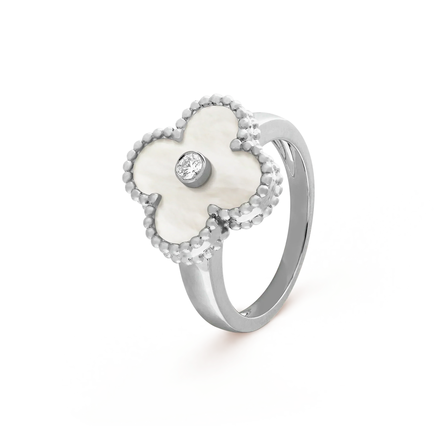 [Vellora Opalyn]CLOVER SILVER MOP DIAMOND RING