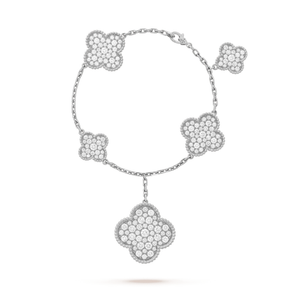 [Vellora Opalyn]CLOVER 6 MOTIFS SILVER DIAMOND BRACELET