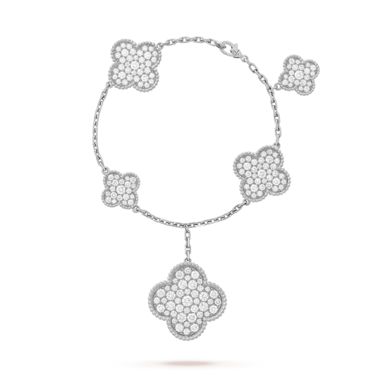 [Vellora Opalyn]CLOVER 6 MOTIFS SILVER DIAMOND BRACELET