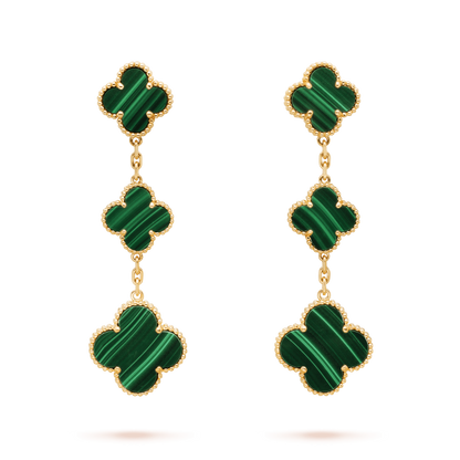 [Vellora Opalyn]CLOVER MALACHITE 3 MOTIFS GOLD