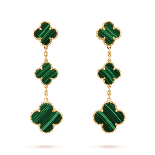 [Vellora Opalyn]CLOVER MALACHITE 3 MOTIFS GOLD