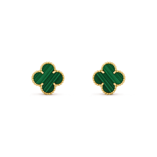 [Vellora Opalyn]CLOVER MEDIUM 1 MOTIFS MALACHITE  EARRINGS