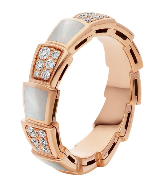 [Vellora Opalyn]SERPENTI RING PINK GOLD MOP DIAMOND PAVED 4MM