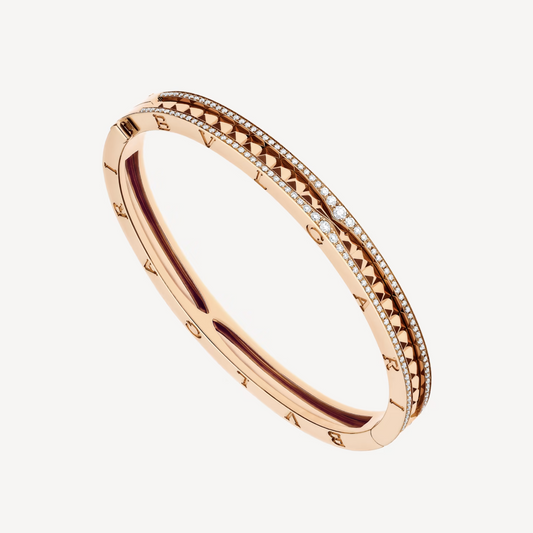 [Vellora Opalyn]ZERO 1 SPIRAL AND PAVED DIAMOND PINK GOLD BRACELET