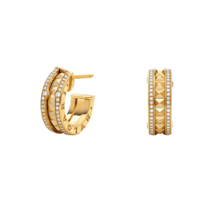 [Vellora Opalyn]ZERO 1 ROCK GOLD EARRINGS WITH STUDDED SPIRAL AND PAVED DIAMONDS