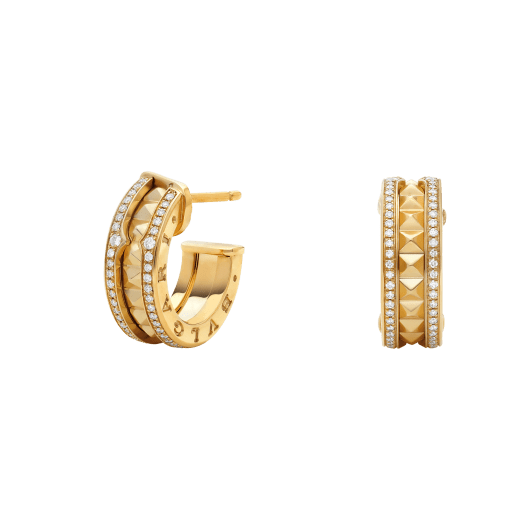 [Vellora Opalyn]ZERO 1 ROCK GOLD EARRINGS WITH STUDDED SPIRAL AND PAVED DIAMONDS