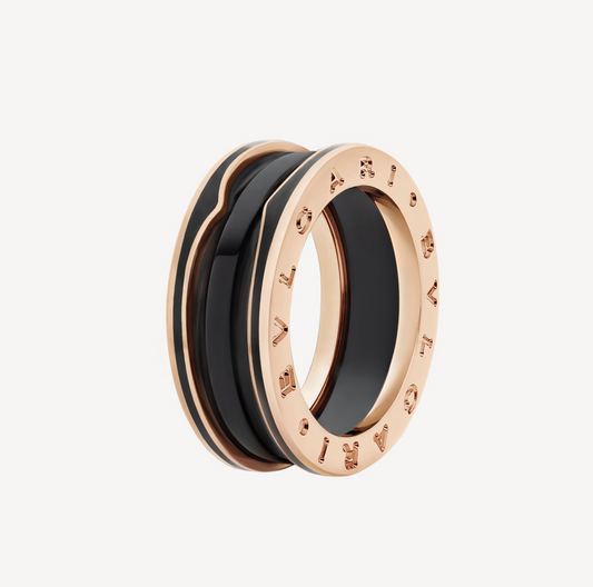 [Vellora Opalyn]ZERO 1 TWO-BAND WITH MATTE BLACK CERAMIC PINK GOLD RING