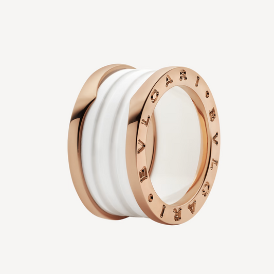 [Vellora Opalyn]ZERO 1 FOUR-BAND LOOPS AND WHITE CERAMIC SPIRAL PINK GOLD RING