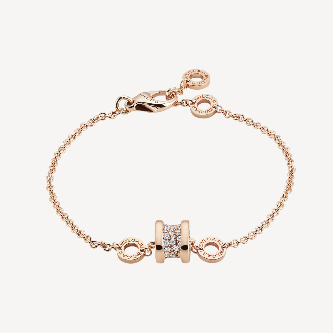 [Vellora Opalyn]ZERO 1 SOFT PINK GOLD WITH PAVED DIAMONDS ON THE SPIRAL BRACELET