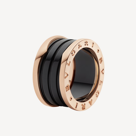 [Vellora Opalyn]ZERO 1 FOUR-BAND LOOPS AND BLACK CERAMIC SPIRAL PINK GOLD RING