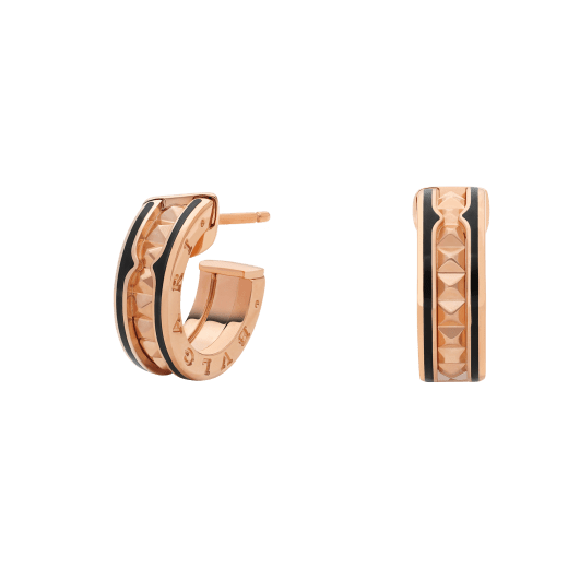 [Vellora Opalyn]ZERO 1 ROCK PINK GOLD EARRINGS WITH STUDDED SPIRAL AND BLACK CERAMIC