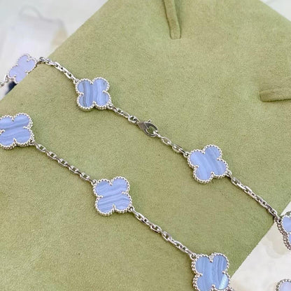 [Vellora Opalyn]CLOVER 10 MOTIFS PURPLE CHALCEDONY NECKLACE