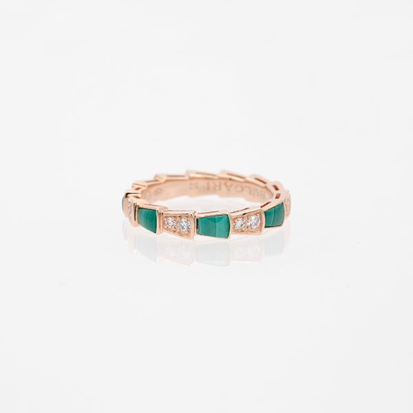 [Vellora Opalyn]SERPENTI RING PINK GOLD MALACHITE DIAMOND 3MM