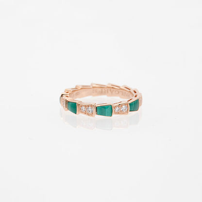 [Vellora Opalyn]SERPENTI RING PINK GOLD MALACHITE DIAMOND 3MM