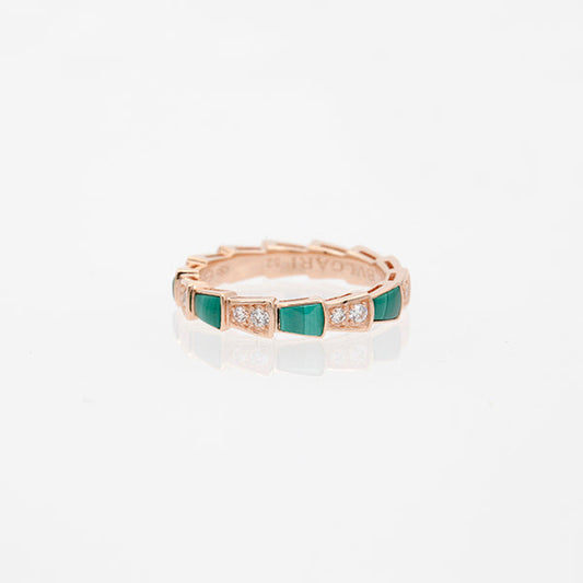 [Vellora Opalyn]SERPENTI RING PINK GOLD MALACHITE DIAMOND 3MM