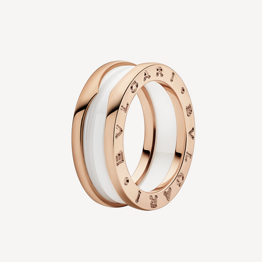 [Vellora Opalyn]ZERO 1 TWO-BAND LOOPS AND WHITE CERAMIC SPIRAL PINK GOLD RING