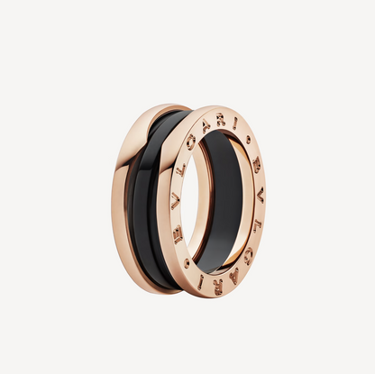 [Vellora Opalyn]ZERO 1 TWO-BAND LOOPS AND BLACK CERAMIC PINK GOLD RING