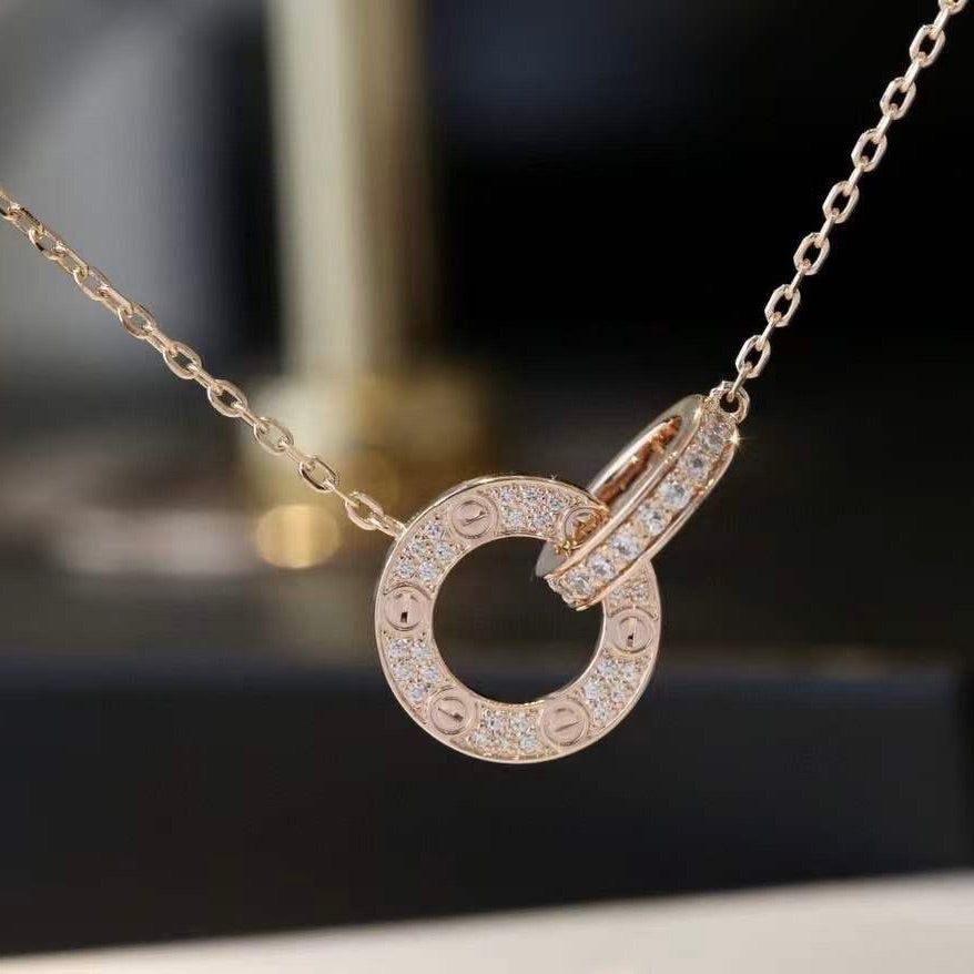 [Vellora Opalyn]LOVE 7.6MM NECKLACE ROSE GOLD AND SILVER  FULL DIAMOND