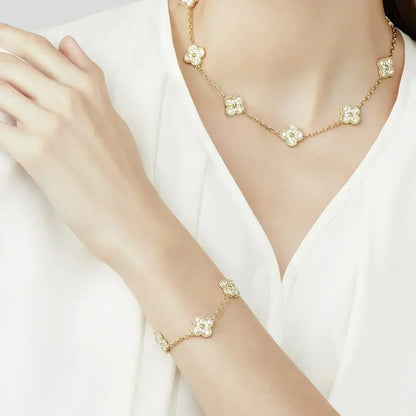 [Vellora Opalyn]CLOVER 5 MOTIFS  FULL DIAMOND BRACELET