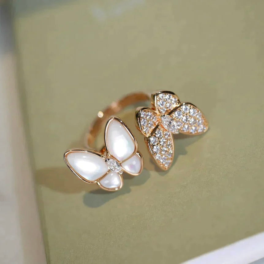 [Vellora Opalyn]TWIN BUTTERFLY DIAMOND MOP RING