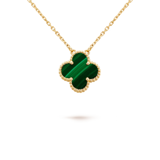 [Vellora Opalyn]CLOVER 15MM MALACHITE SINGLE FLOWER  NECKLACE