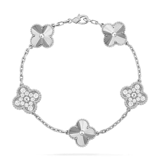 [Vellora Opalyn]CLOVER 5 MOTIF SILVER DIAMOND BRACELET