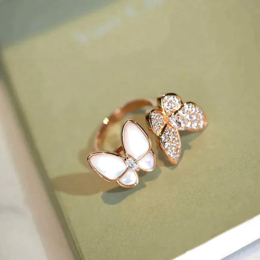 [Vellora Opalyn]TWIN BUTTERFLY DIAMOND MOP RING