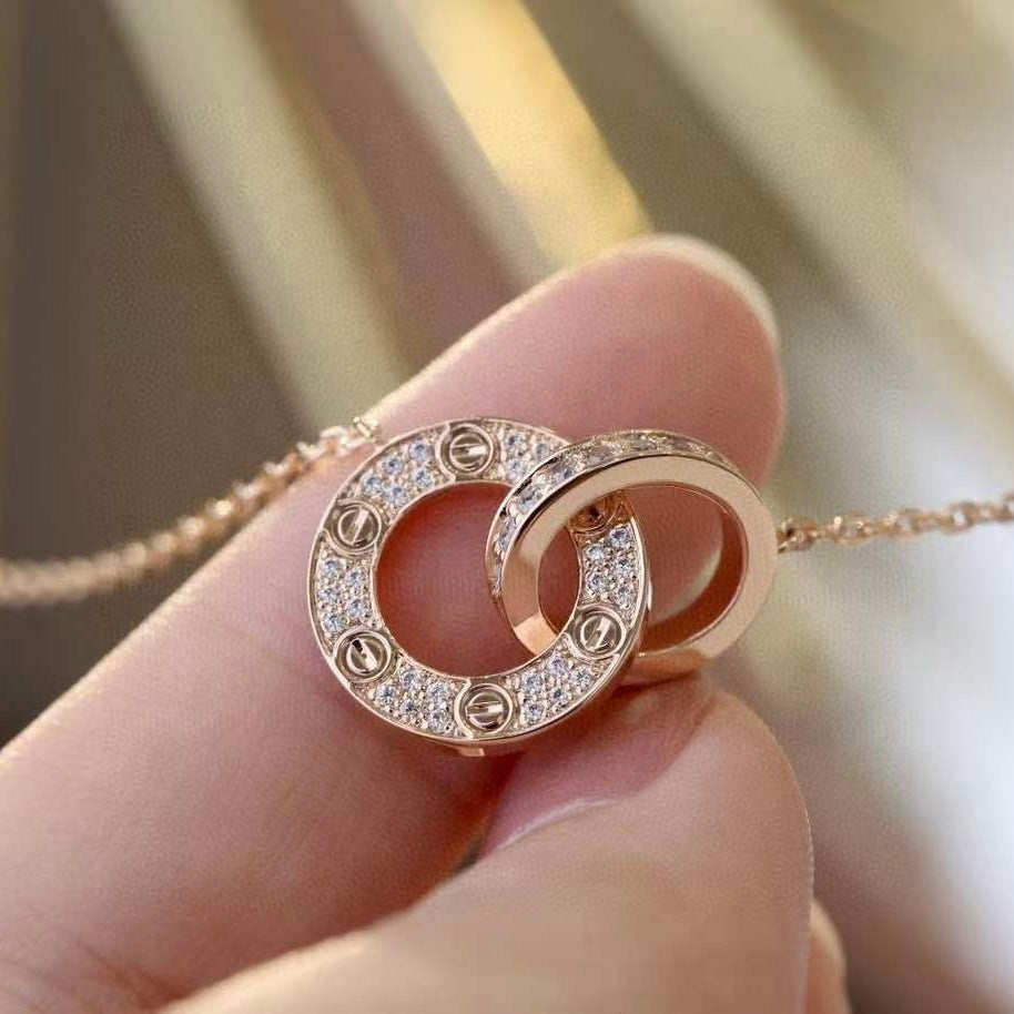 [Vellora Opalyn]LOVE 7.6MM NECKLACE ROSE GOLD AND SILVER  FULL DIAMOND