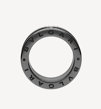 [Vellora Opalyn]ZERO 1 ROCK FOUR-BAND BLACK CERAMIC WITH STUDDED SPIRAL AND PAVED DIAMONDS RING