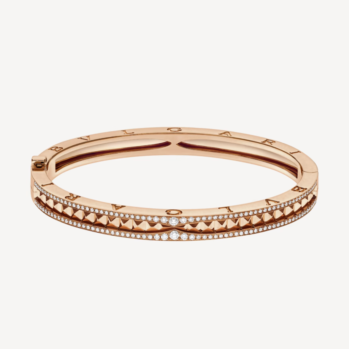 [Vellora Opalyn]ZERO 1 SPIRAL AND PAVED DIAMOND PINK GOLD BRACELET