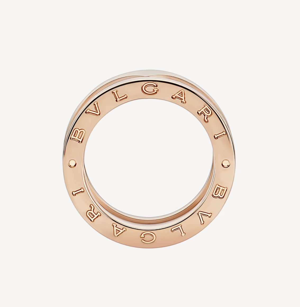 [Vellora Opalyn]ZERO 1 TWO-BAND LOOPS AND WHITE CERAMIC SPIRAL PINK GOLD RING
