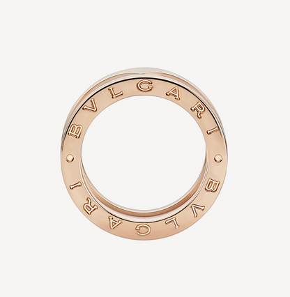 [Vellora Opalyn]ZERO 1 TWO-BAND LOOPS AND WHITE CERAMIC SPIRAL PINK GOLD RING