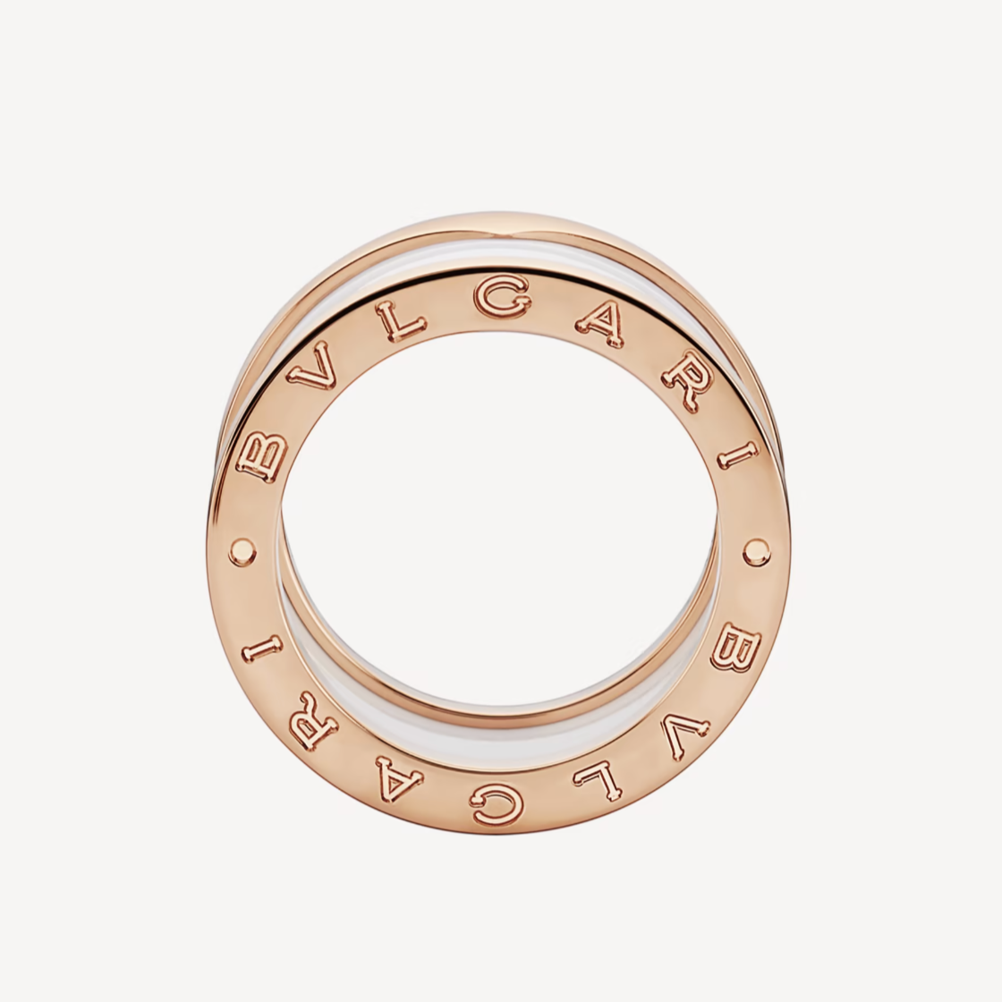 [Vellora Opalyn]ZERO 1 FOUR-BAND LOOPS AND WHITE CERAMIC SPIRAL PINK GOLD RING