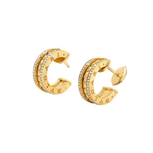 [Vellora Opalyn]ZERO 1 ROCK GOLD EARRINGS WITH STUDDED SPIRAL AND PAVED DIAMONDS