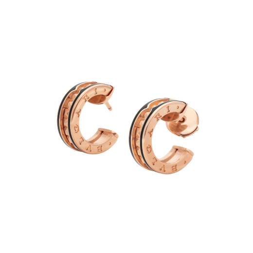 [Vellora Opalyn]ZERO 1 ROCK PINK GOLD EARRINGS WITH STUDDED SPIRAL AND BLACK CERAMIC