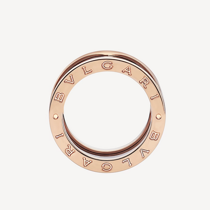 [Vellora Opalyn]ZERO 1 FOUR-BAND LOOPS AND BLACK CERAMIC SPIRAL PINK GOLD RING