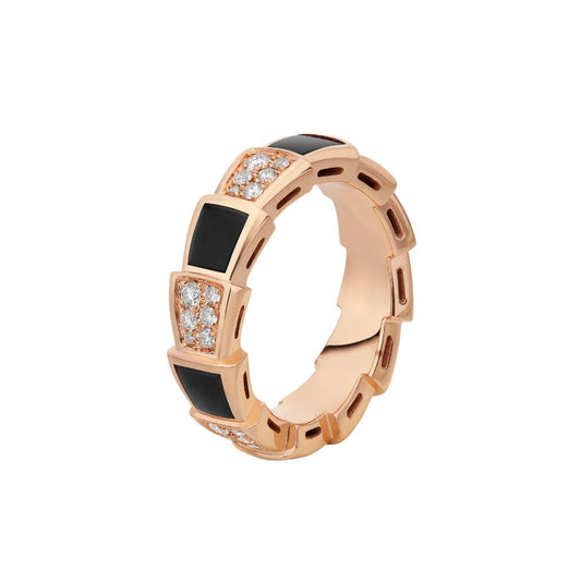 [Vellora Opalyn]SERPENTI RING PINK GOLD BLACK MOP DIAMOND PAVED 4MM