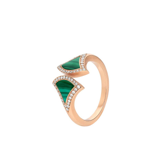 [Vellora Opalyn]DREAM MALACHITE DIAMOND OPEN RING