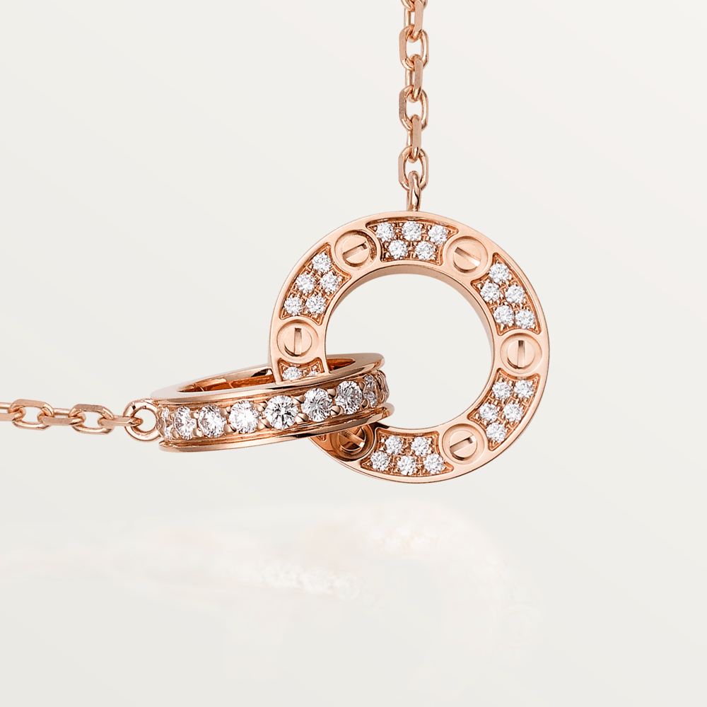 [Vellora Opalyn]LOVE 7.6MM NECKLACE ROSE GOLD AND SILVER  FULL DIAMOND
