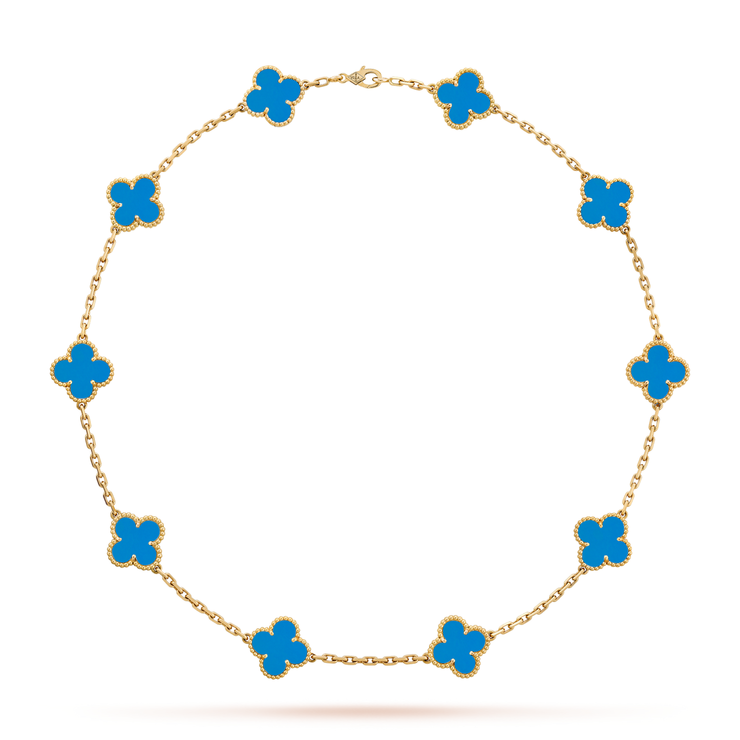 [Vellora Opalyn]CLOVER 10 MOTIFS BLUE AGATE NECKLACE