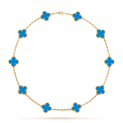 [Vellora Opalyn]CLOVER 10 MOTIFS BLUE AGATE NECKLACE