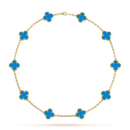 [Vellora Opalyn]CLOVER 10 MOTIFS BLUE AGATE NECKLACE