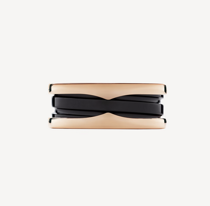 [Vellora Opalyn]ZERO 1 TWO-BAND LOOPS AND BLACK CERAMIC PINK GOLD RING