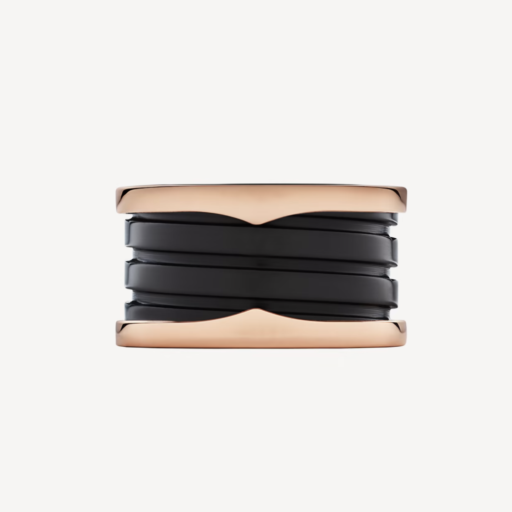 [Vellora Opalyn]ZERO 1 FOUR-BAND LOOPS AND BLACK CERAMIC SPIRAL PINK GOLD RING